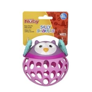 Nuby Silly Shakers Owl Rattle Baby Toy & Teether, 3+ mos, BPA free